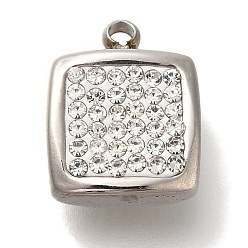 Квадрат 304 прелести нержавеющей стали, с полимерной глиной кристалла горного хрусталем, цвет нержавеющей стали, квадратный, 11.5x9.5x4.5 мм, отверстие : 1.4 мм