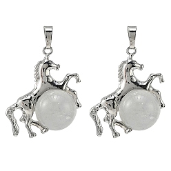 Хрусталь Природного кварца хрустальных подвесок, Латунная лошадь с шарообразными подвесками из горного хрусталя., стойки покрытие, платина, 33x35x16 мм, отверстие : 5x8 мм