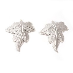 Платина Латунные подвески с осенней тематикой, стойки покрытие, кленового листа, платина, 35x30x1 мм, отверстие : 0.6 мм