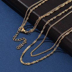 Золотой 304 двухслойные ожерелья из нержавеющей стали сингапурской цепочкой для женщин, ионное покрытие (ip), золотые, 16.46 дюйм (41.8 см), 47.5 удлинительная цепь мм