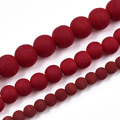 Dark Red Opaque Glass Beads Strands, Frosted, Round, Dark Red, 6~6.5mm, Hole: 1.4mm, about 67~70pcs/strand, 14.76 inch~15.16 inch(37.5~38.5cm)