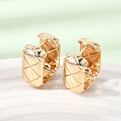 Real 18K Gold Plated Brass Hoop Earrings, Oval with Rhombus Pattern, Real 18K Gold Plated, 17x9x14.5mm