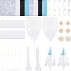 White DIY Doll Making Kits, Including Artificial Wool Beards, Cotton Pigtail, Wood Beads, Paper Price Cards, Pins, Iron Brooch Findings, Felt Fabric, White, 38mm
