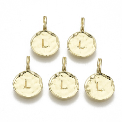 Letter L Alloy Pendants, Cadmium Free & Nickel Free & Lead Free, Flat Round with Letter, Real 18K Gold Plated, Letter.L, 17x11.5x1.5mm, Hole: 2.5mm