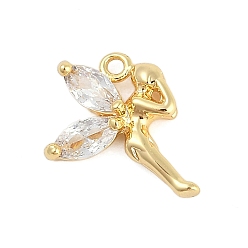 Настоящее золото 18K Стойка металлическая латунная микропрофилированная кубическая циркония подвески, волшебные чары, реальный 18 k позолоченный, 11.5x12.5x3 мм, отверстие : 1.2 мм