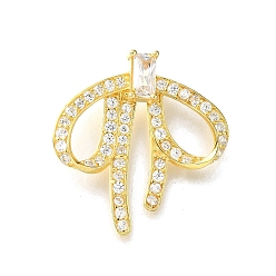 Золотой 925 подвески из стерлингового серебра с прозрачными кубическими цирконами, бантом прелести, золотые, 24x23x4.5 мм, отверстие : 1.2 мм