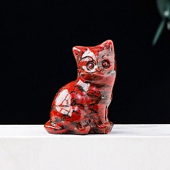 Джаспер Кунжут Украшение дисплея скульптуры из натуральной кунжутной яшмы, для домашнего офисного стола, кошка, 23x30 мм