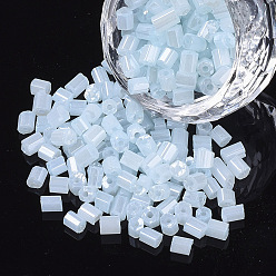 Light Sky Blue 6/0 Two Cut Glass Seed Beads, Hexagon, Opaque Ceylon & Lustered, Light Sky Blue, 3.5~5x3.5~4mm, Hole: 1mm, about 4500pcs/bag