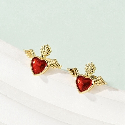 Настоящее золото 18K Серьги-гвоздики из латуни и эмали для женщин, сердце, реальный 18 k позолоченный, 9.5x12 мм