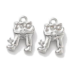 Платинированный Подвески из латуни с покрытием из прозрачного кубического циркония, без кадмия, без никеля и без свинца, долговечный, амулеты для тела, Реальная платина, 12.5x9.5x5 мм, отверстие : 1.2 мм