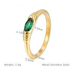 Зеленый 304 кольца из нержавеющей стали с кубическим цирконием, овальные, золотые, зелёные, размер США 8 (18.1 мм)