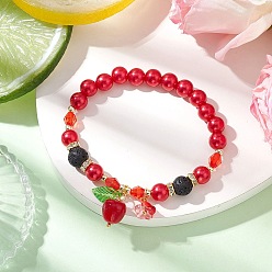 Красный Браслеты из натуральной лавы и бусин ручной работы в технике лэмпворк, с акриловыми шариками, красные, внутренний диаметр: 3-1/4 дюйм (8.2 см)