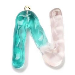 Letter N Смола подвеска, с обнаружением железного кольца, Письмо ~ Z, Письмо N, 38x30x7 мм, отверстие : 2 мм