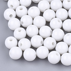 White Plastic Beads, Round, White, 9.5mm, Hole: 2.5mm, about 1100pcs/500g