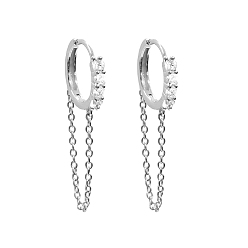 Серебро S925 серебряные круглые серьги с цепочкой из циркония, украшение для ушей в виде кисточки