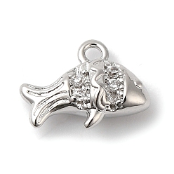 Платина Латунные микропаве прозрачные подвески с фианитом, без кадмия, без никеля и без свинца, рыба, платина, 8.5x11x4.5 мм, отверстие : 1.2 мм