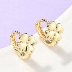 Настоящее золото 18K Серьги-кольца из латуни с клевером, стойки покрытие, без свинца и без кадмия, долговечный, реальный 18 k позолоченный, 14.5x12 мм