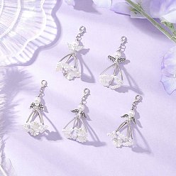 Античный Серебристый & Платиновый 5шт. АБС-пластик, имитация жемчуга, подвесные украшения, ангел, с акриловой, сплав тибетского стиля и железо, старинное серебро и платина, 65~68 мм