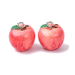 Светло-Вишневый Непрозрачные подвески смолы, яблочный шарм, с железно-платиновыми петлями, светло-вишневый, 17x15 мм, отверстие : 2 мм