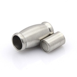 Stainless Steel Color Tarnish Resistant 304 Stainless Steel Matte Surface Magnetic Clasps with Glue-in Ends, Oval, Stainless Steel Color, 17x10mm, Hole: 6mm