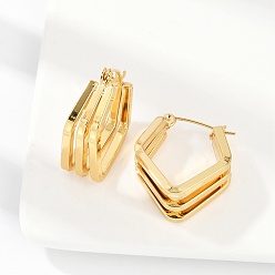 Золотой Серьги из 201 нержавеющей стали, с 304 штифтов из нержавеющей стали, вакуумное покрытие pvd, пятиугольник, золотые, 24x20x9.5 мм