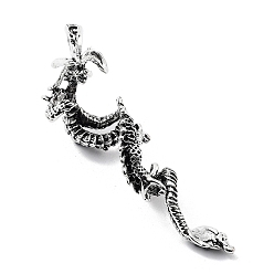 Античное Серебро Сплавочные подвески тибетского стиля, прелести дракона, античное серебро, 77.5x22.5x19 мм, отверстие : 8x5 мм