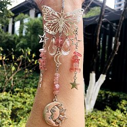 Клубничный Кварц Натуральный клубничный кварц бабочка висит подвеска в виде ловца солнца украшение, подвески с хрустальным шаром в виде солнечной звезды, 230 мм