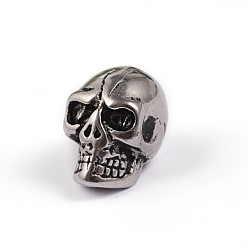 Antique Silver Retro Skull 304 Stainless Steel European Large Hole Beads, Antique Silver, 12x9mm, Hole: 3.5mm