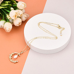 Настоящее золото 14K Латунные прозрачные кубические цирконии полумесяц кулон ожерелья, с натуральным пресноводным жемчугом в форме капли, реальный 14 k позолоченный, 16.34 дюйм (41.5 см)