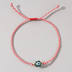 Green Adjustable Glass Evil Eye Braided Bead Bracelets for Men and Women, Green, 11.02 inch(28cm)