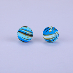 Dodger Blue Printed Round Silicone Focal Beads, Dodger Blue, 15x15mm, Hole: 2mm