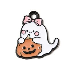 Ghost Halloween Alloy Enamel Pendants, Black, Ghost Charms, 18x16.5x1.5mm, Hole: 2mm
