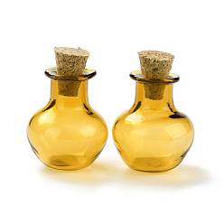 Oro Adorno redondo de botellas de corcho de vidrio, vaso vacío deseando botellas, viales de bricolaje para decoraciones colgantes, oro, 1.8x2.3 cm