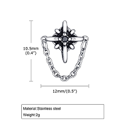 Солнце Мужские серьги-гвоздики из нержавеющей стали с микропаве и кубическим цирконием, античное серебро, солнце, 10.5x12 мм