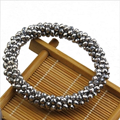 Gray Crystal Glass Beaded Stretch Bracelets, Womens Fashion Handmade Jewelry, Gray, Inner Diameter: 2-3/8 inch(6cm)