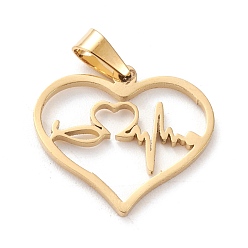 Золотой 304 подвески из нержавеющей стали, лазерная резка, полый, сердце с сердечным приступом, золотые, 15~16x18~19x1 мм, отверстие : 3x5 мм