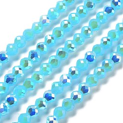 Темно-Голубой Стеклянные бусины с гальваническим покрытием , имитация нефрита, граненые, двухконусные, глубокое синее небо, 5.5~6x5 мм, отверстие : 1.2 мм, около 78~79 шт / нитка, 15.35~15.55'' (39~39.5 см)