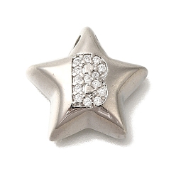 Letter B Стойка металлическая латунная микропрофилированная кубическая циркония подвески, долговечный, без кадмия и без свинца, буквы, платина, В письме, 15.5x16.5x5.5 мм, отверстие : 3 мм