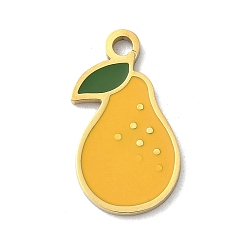 Pear 304 эмалевые подвески с фруктами из нержавеющей стали, реальный 18 k позолоченный, груша, 20.5x11x1.5 мм, отверстие : 2 мм