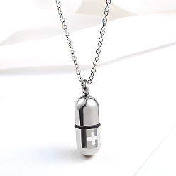 Stainless Steel Color Non-Tarnish Medical Theme Pill Shape 304 Stainless Steel Pendant Necklaces with Cable Chains, Stainless Steel Color, no size