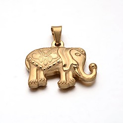 Золотой 304 подвески из нержавеющей стали слон, золотые, 19x24.5x4.5 мм, отверстие : 6x4 мм