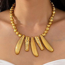 Golden Alloy Stick Pendant Bib Necklaces, Nuggets Metal Beaded Necklaces for Women, Golden, 16.54 inch(42cm)