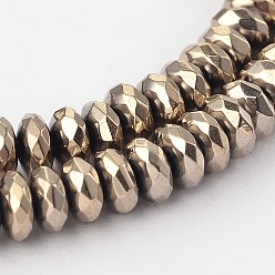 Kupfer plattiert Nicht-magnetische, synthetische Hämatit-Rondellperlen, facettiert, Kupfer plattiert, 4x2 mm, Bohrung: 1 mm, ca. 175~185 Stk. / Strang, 15.7 Zoll