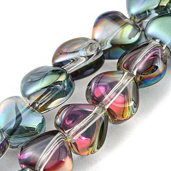 Cadet Blue Half Plated Electroplate Transparent Glass Beads Strands, Heart, Cadet Blue, 5.5x6x4mm, Hole: 0.9mm, about 110pcs/strand, 23.23 inch(59cm)