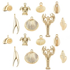 Настоящее золото 14K Подвески из сплава , Тема океана, без свинца, без никеля и без кадмия, разнообразные, реальный 14 k позолоченный, 20x20x3 мм, отверстие : 2 мм