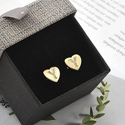 Letter Y Серьги-пусеты из латуни с микропаве и прозрачным фианитом, сердце, Письмо Y, 8.5x9.5 мм