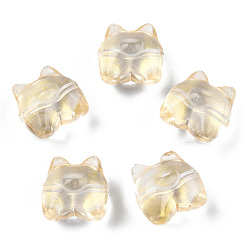 Goldenrod Transparent Spray Painted Glass Beads, with Glitter Powder, Bear, Goldenrod, 13x13x9mm, Hole: 1.2mm