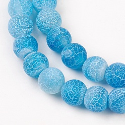 Deep Sky Blue Natural Weathered Agate Beads Strands, Dyed, Frosted, Round, Deep Sky Blue, 8mm, Hole: 1mm, about 46pcs/strand, 14~15 inch