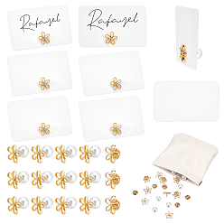 White 24Pcs Blank Paper Cards, Vocabulary Book Card, 1Pc PU Leather Storage Bag, 24Pcs Allloy Anti-glare Lapel Pins Brooches, 24Pcs Resin Imitation Pearl Ear Nuts, White, 88x53.5x0.5mm