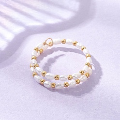 Золотой Кольца для пальцев из натурального пресноводного жемчуга со стеклянными бусинами., золотые, 20 мм